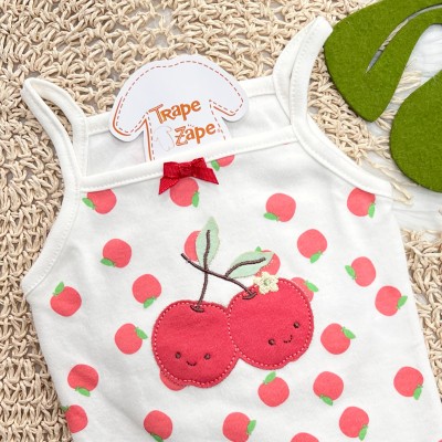 Kit 3 Peças - Bodys Regata Sorrisos e Muito Sol - Off White e Cereja